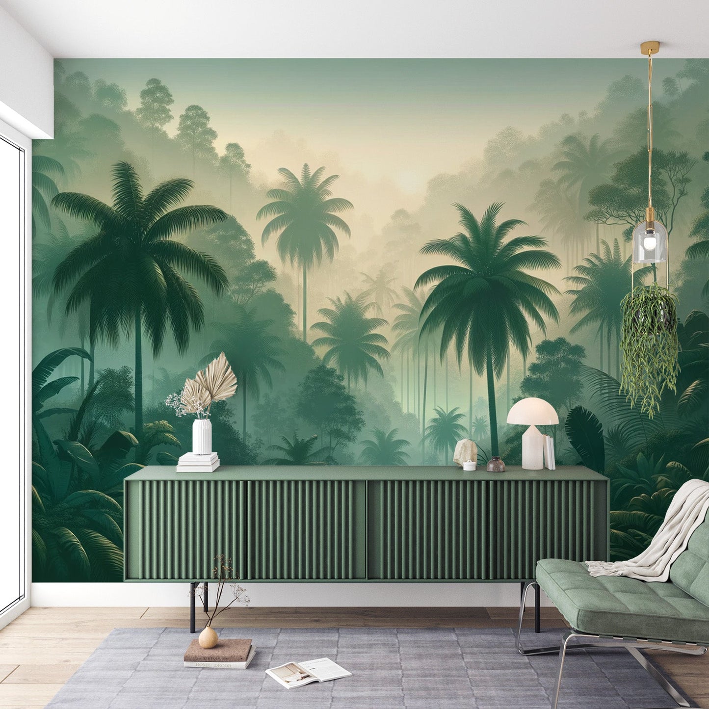 Tropical jungle wallpaper | Dark green palm trees