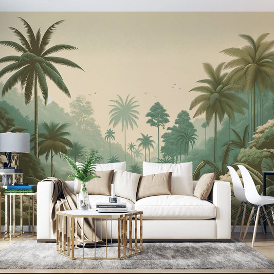 Tropical jungle wallpaper | Green palm valley
