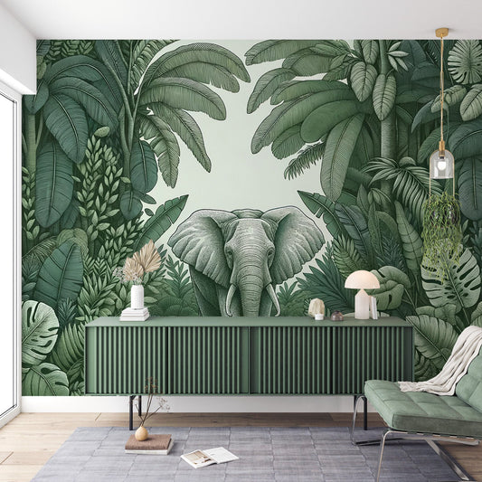 Green jungle wallpaper | Elephant in the midst of foliage