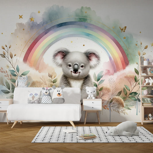 Koala Wallpaper | Rainbow Watercolour with Sitting Koala