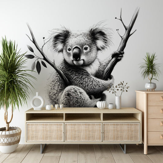 Koala Wallpaper | Realistic Black and White Drawing