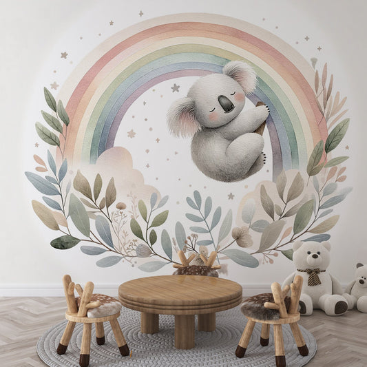 Child Koala Wallpaper | Pastel Rainbow Watercolour