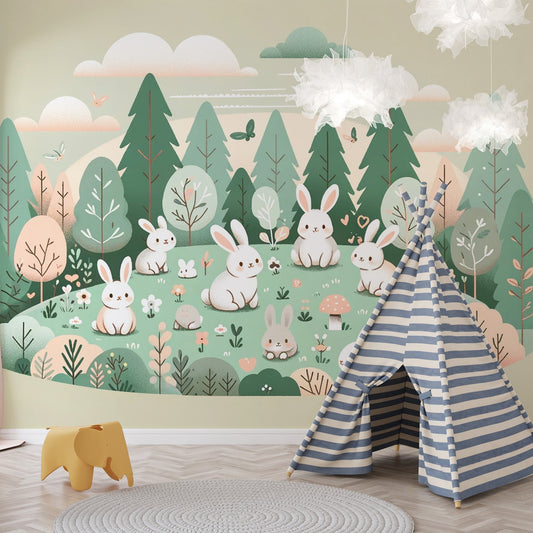 Rabbit Wallpaper | Pine Forest with Group of Rabbits