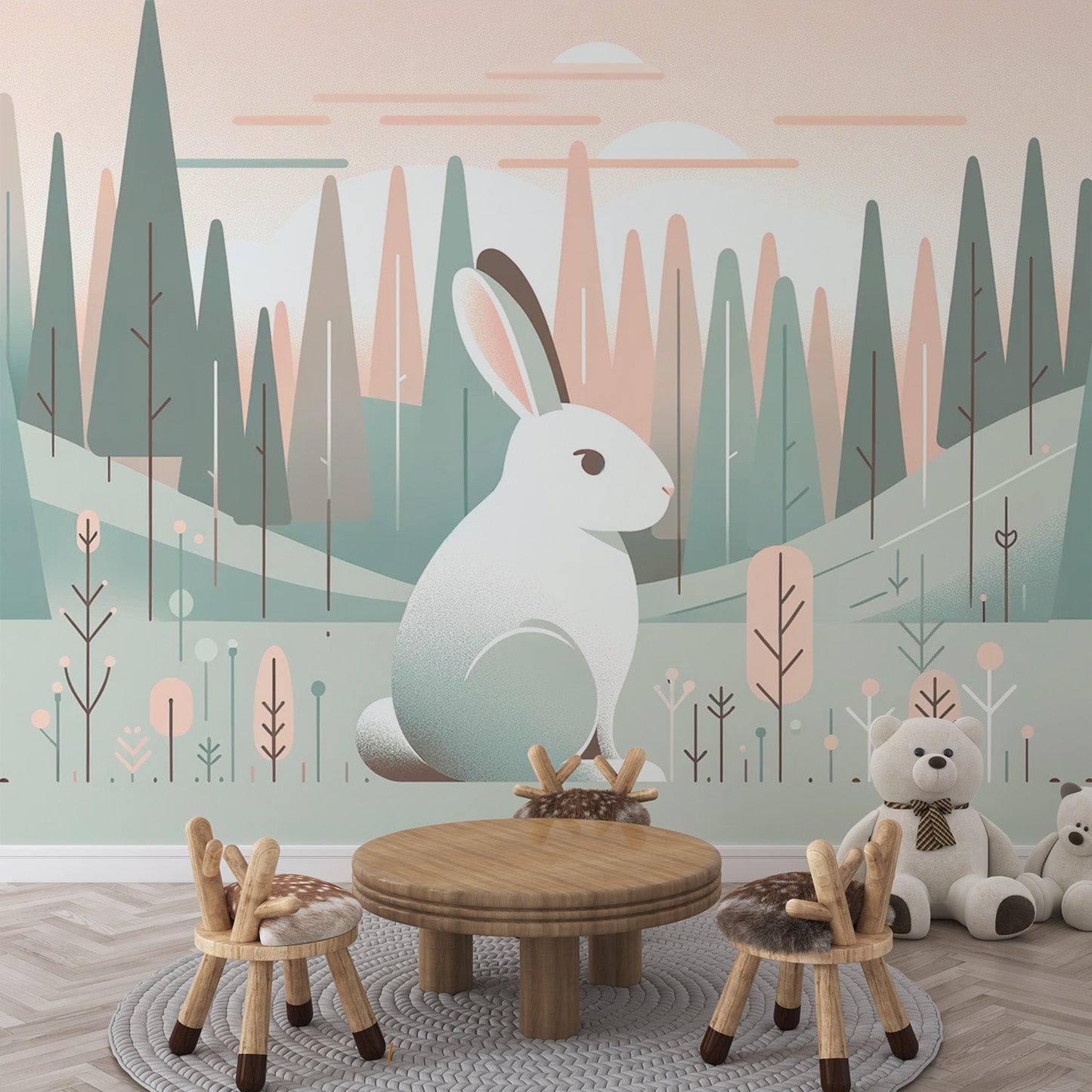 Rabbit Wallpaper | Profile in a Geometric Forest