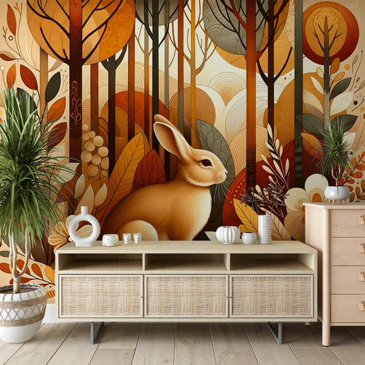 Rabbit Wallpaper | Orange Tones and Vintage Style
