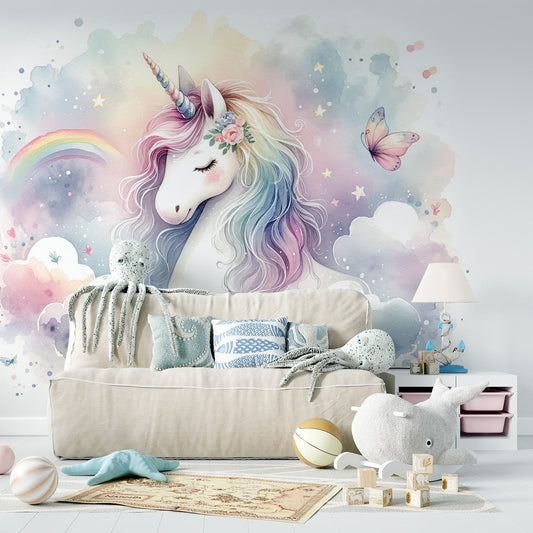Unicorn Wallpaper | Watercolour with Rainbow
