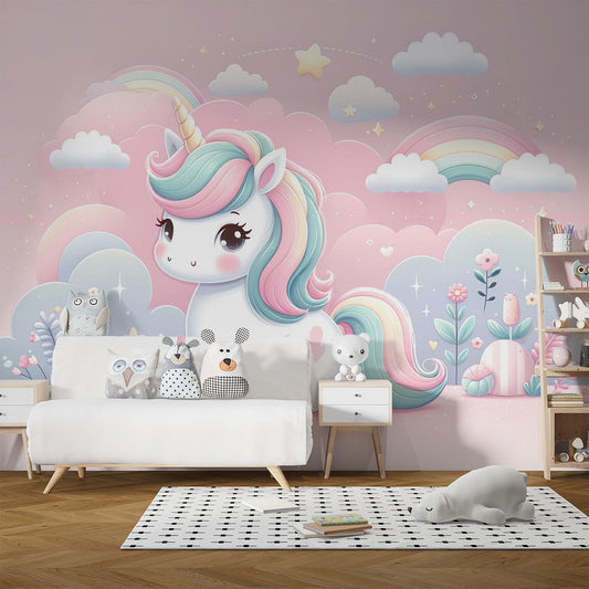 Unicorn Wallpaper | Rainbow, Clouds and Flowers