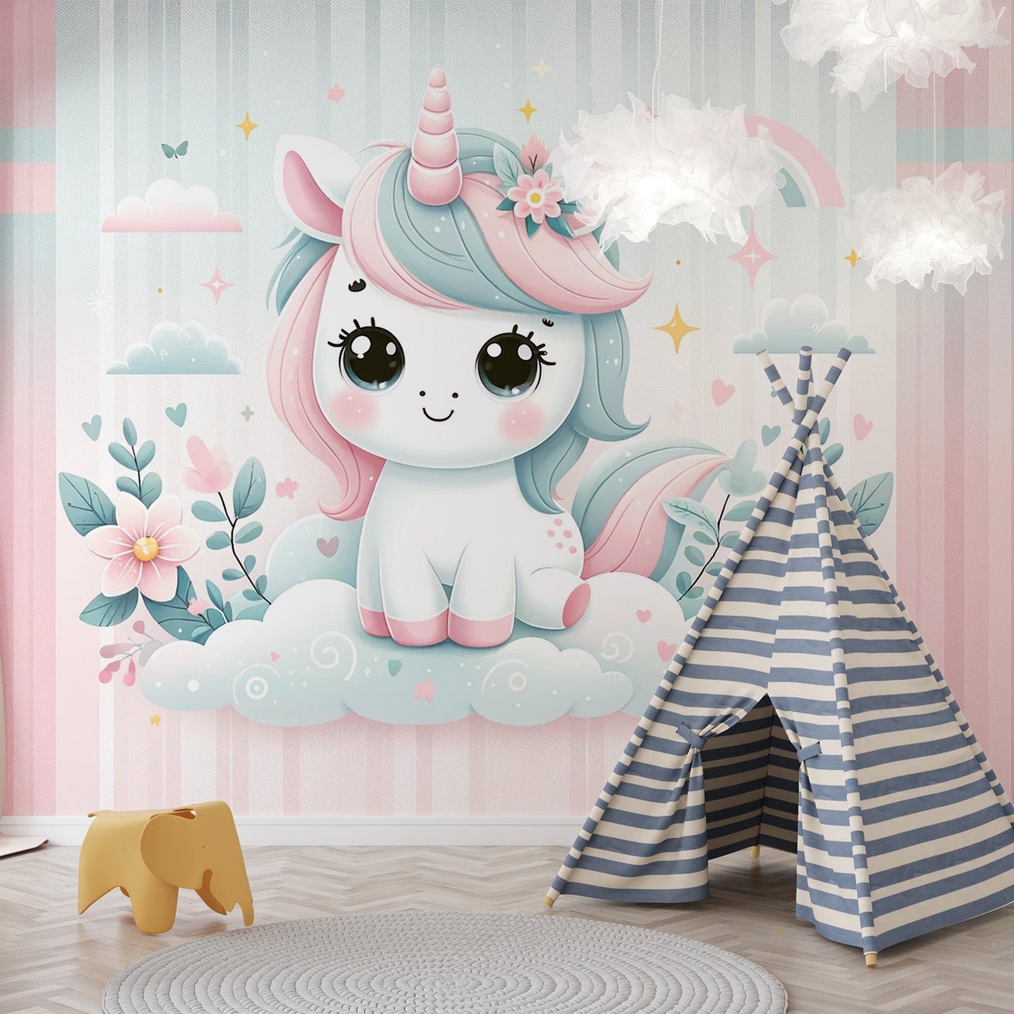Unicorn Wallpaper | Striped Background with Small Cloud