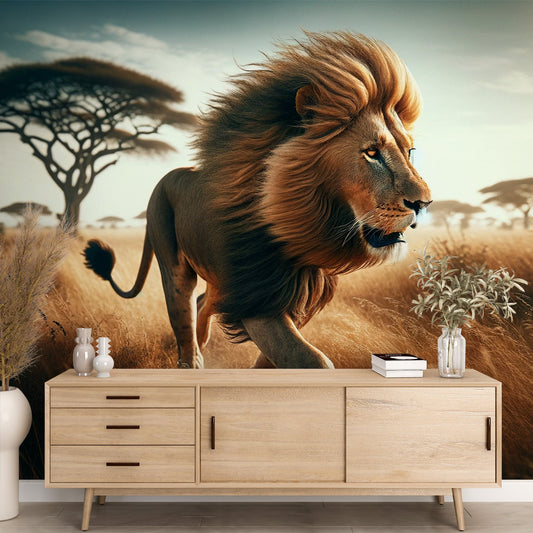 Lion wallpaper | Running in the savannah