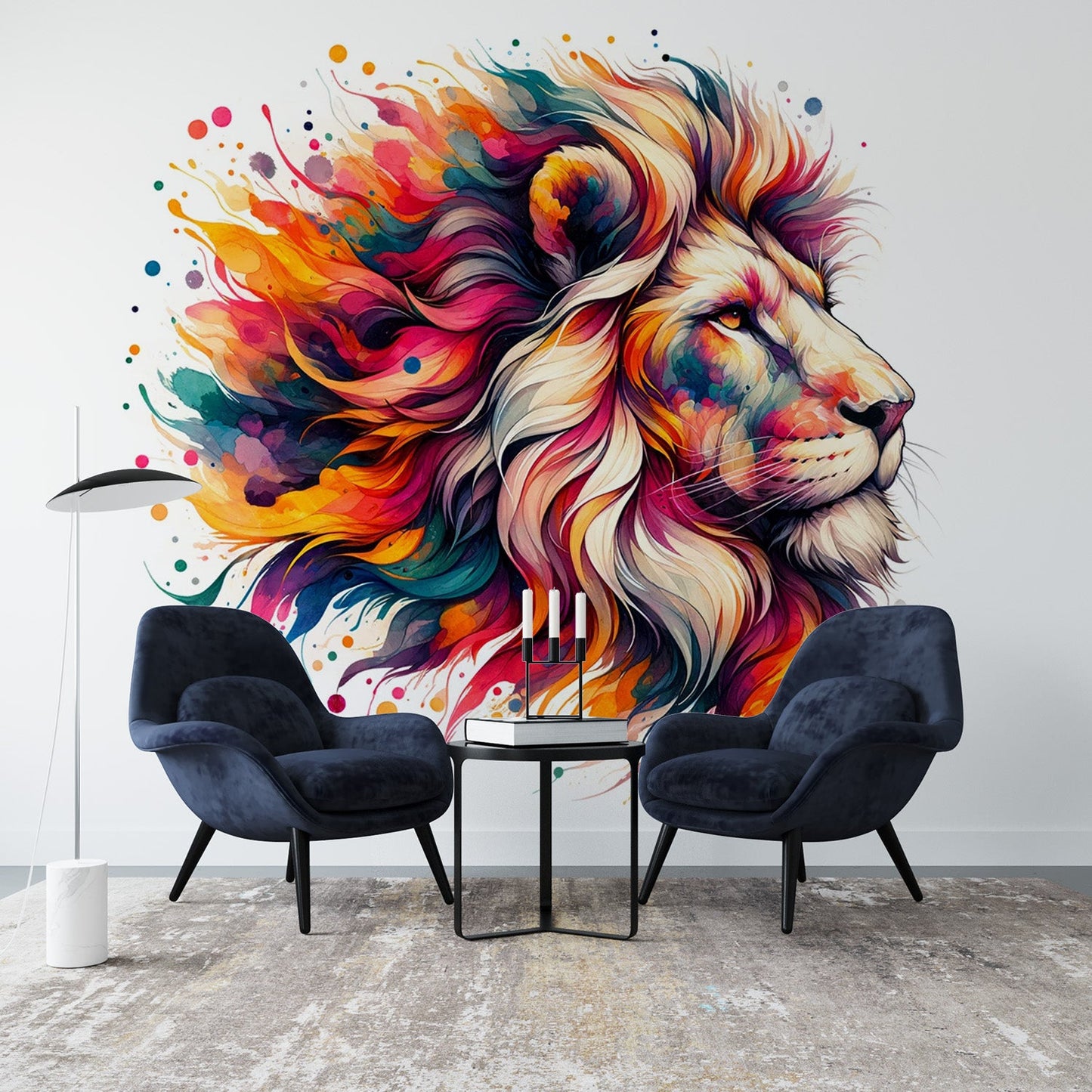 Lion wallpaper | Colourful watercolour profile