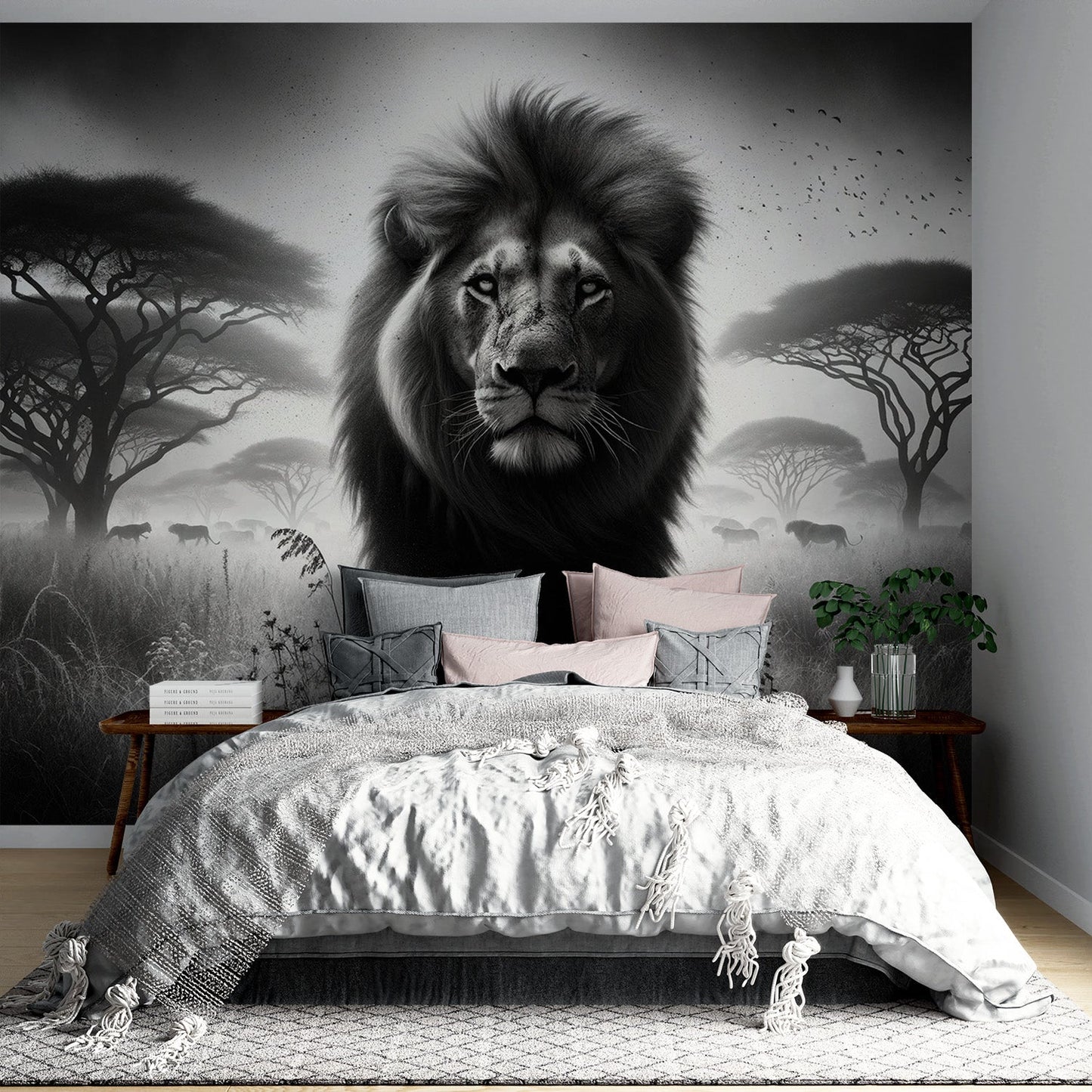 Black and white lion wallpaper | Facing forward in the savannah
