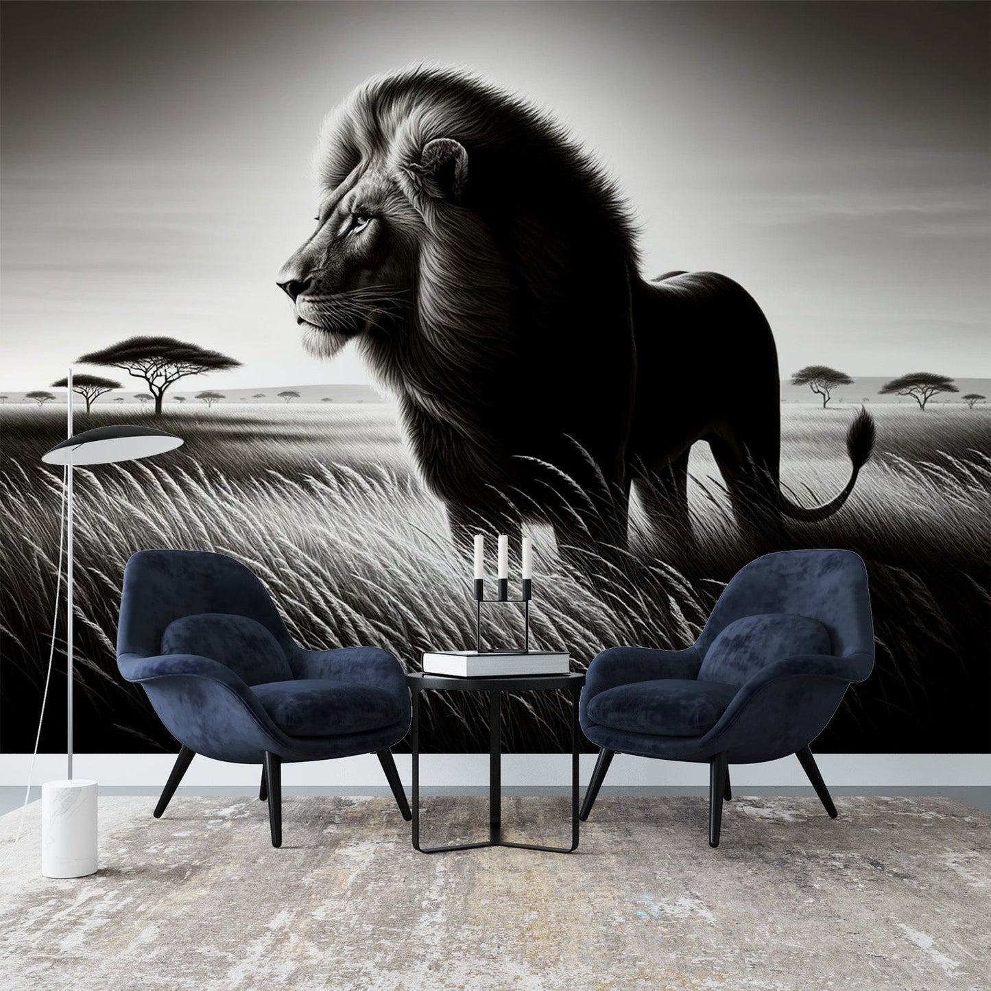 Black and white lion wallpaper | Profile in the savannah