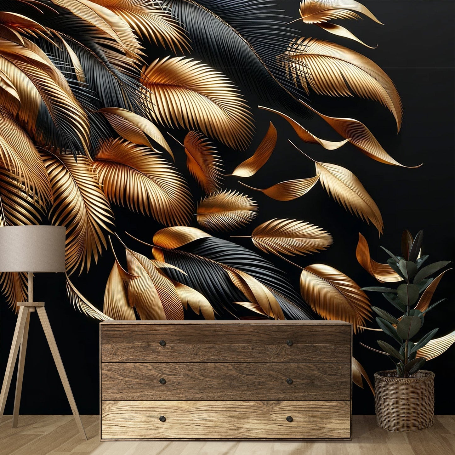 Black and Gold Wallpaper | Falling Foliage