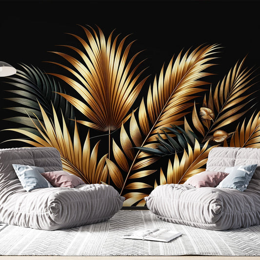 Black and Gold Wallpaper | Palm Leaves