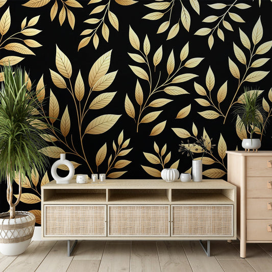 Black and Gold Wallpaper | Golden Leaves