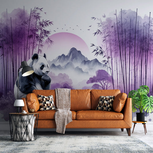Panda Wallpaper | Bamboo Forest and Purple Mountain