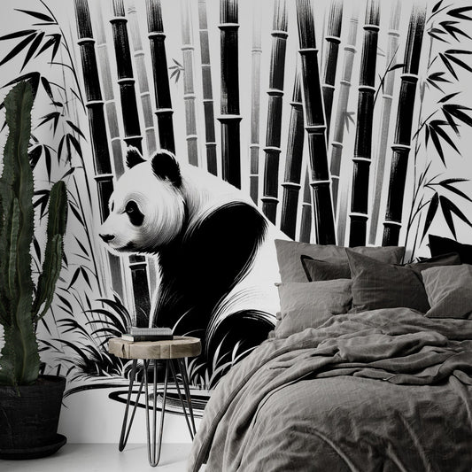 Panda wallpaper | Black and white Japanese style