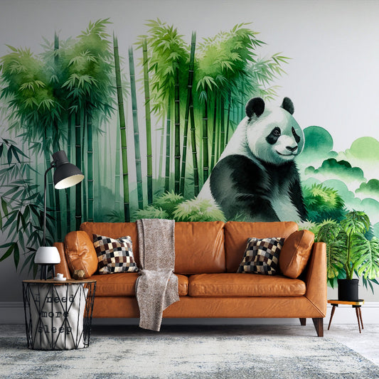 Watercolour panda wallpaper | Lush green bamboo and panda