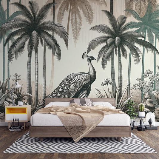Peacock Wallpaper | Palm Forest in Neutral Tones