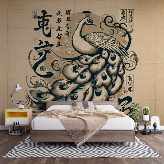 Peacock Wallpaper | Vintage with Japanese Script