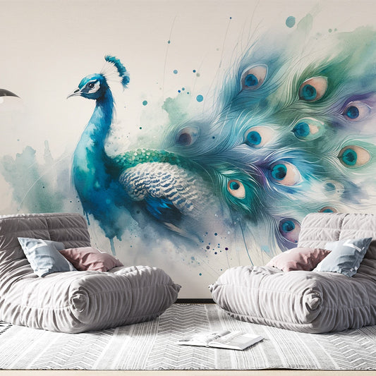 Watercolour Peacock Wallpaper | Colourful Peacock Feathers