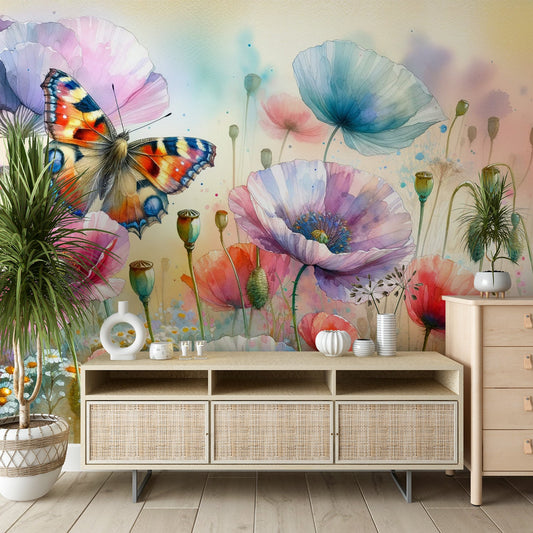 Watercolour butterfly wallpaper | Flowers and buds