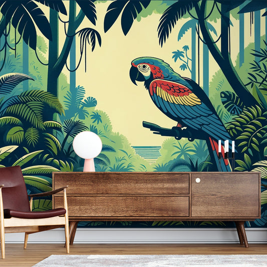 Parrot Wallpaper | Red, Yellow and Blue with Foliage