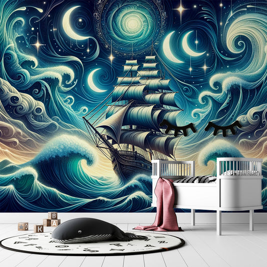 Pirate Wallpaper | Imaginary Wave and Crescent Moon