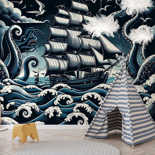 Pirate Wallpaper | Japanese Waves and Boat