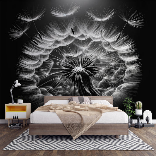 Dandelion Wallpaper | Close-up of a Black and White Dandelion