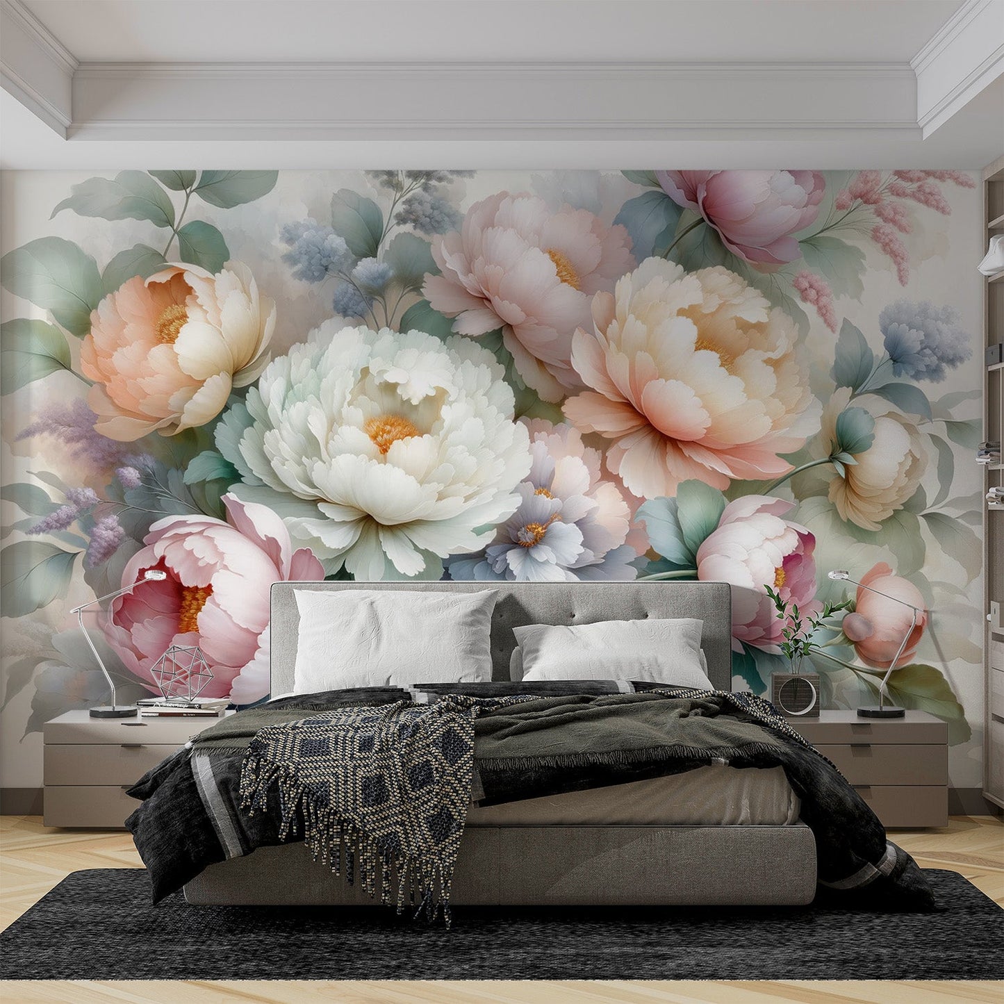 Peony Wallpaper | Large Watercolour Background Flowers