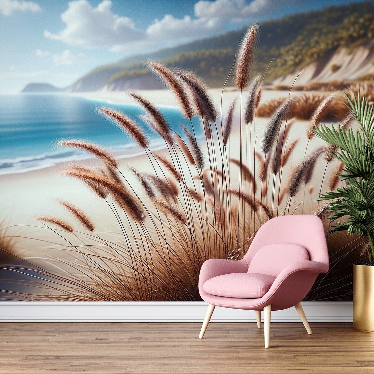 Beach Wallpaper | Paradise Island and Pampas Stems