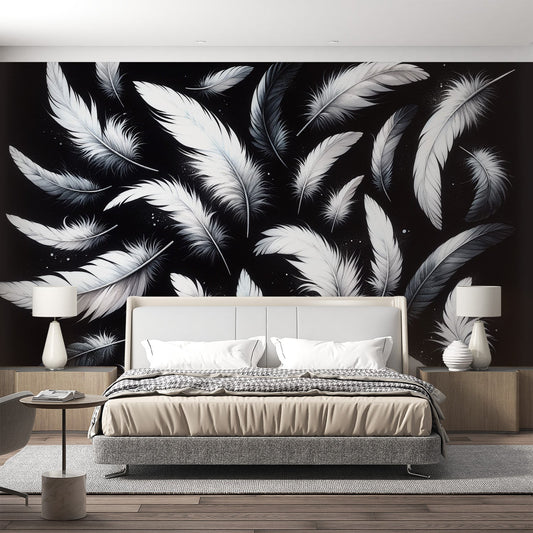 Feather Wallpaper | Black and White Watercolour Design