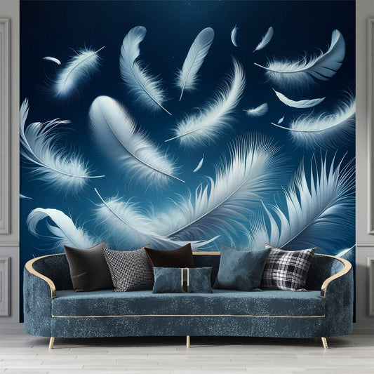 Feather Wallpaper | Realistic White Feather on Midnight Blue Background
