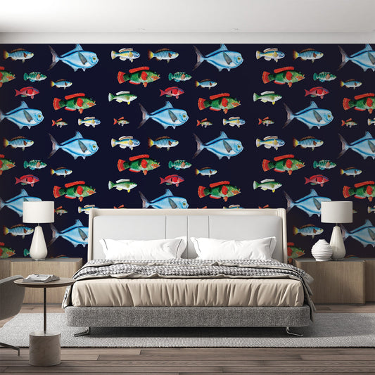 Fish wallpaper | Colourful on midnight blue background