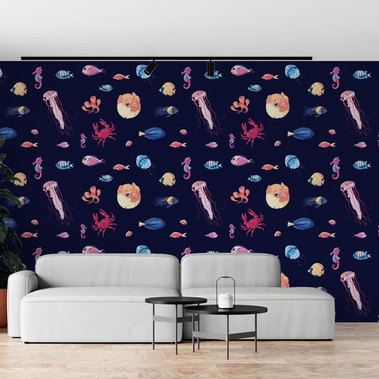 Fish wallpaper | Moon, jellyfish and seahorses