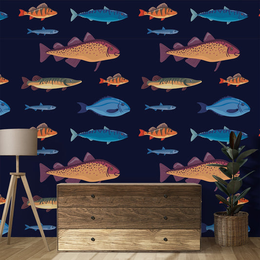 Fish wallpaper | Orange tones on midnight blue background