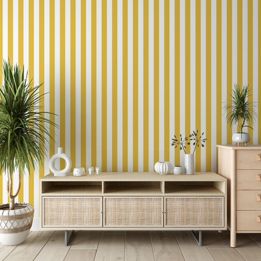 Striped Wallpaper | Vertical Yellow and White