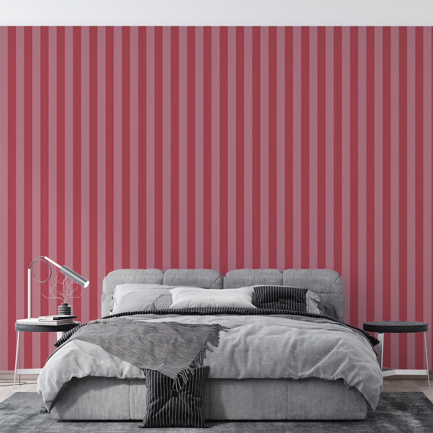 Striped Wallpaper | Vertical Burgundy and Cherry Green