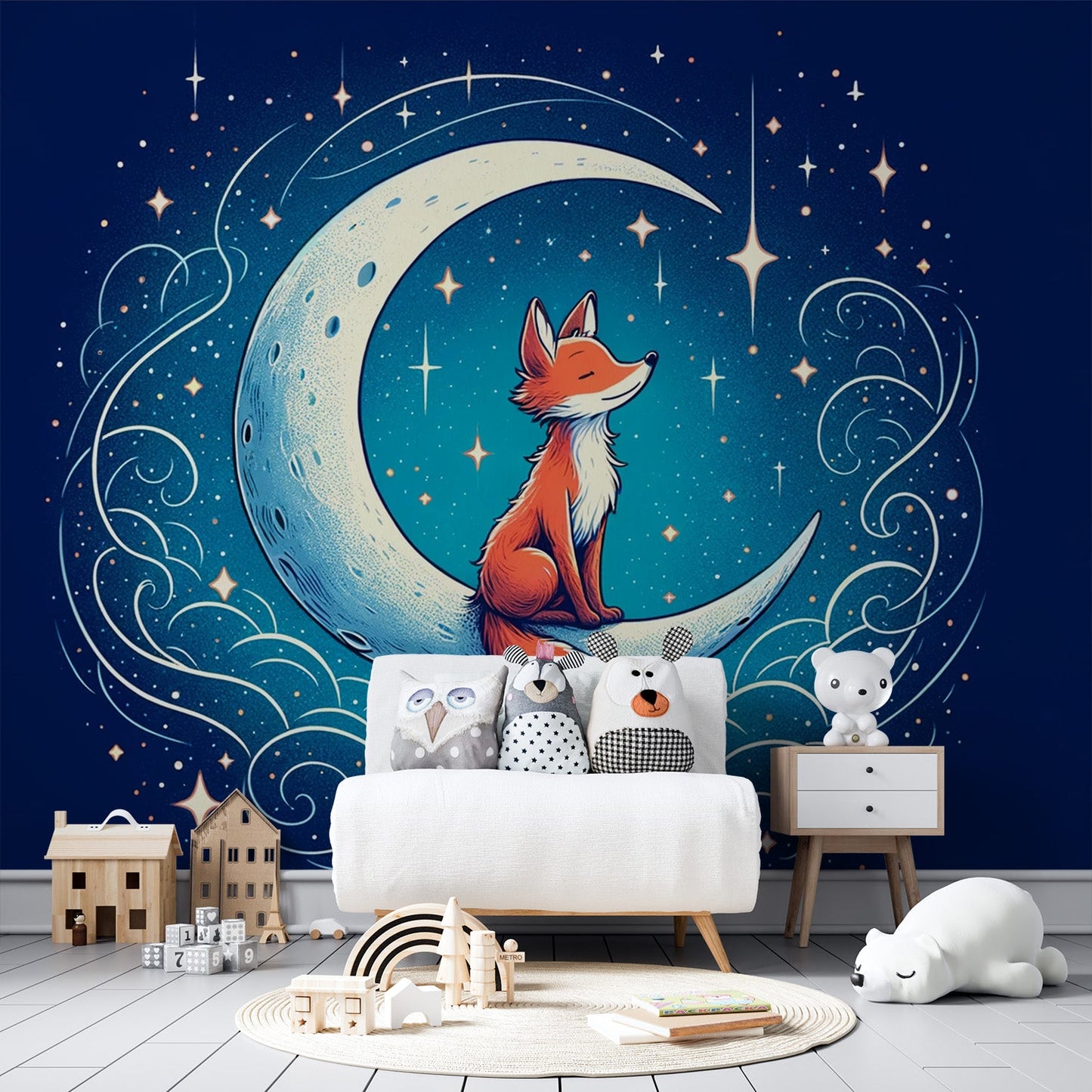 Fox Wallpaper | Midnight Blue, Star, and Crescent Moon