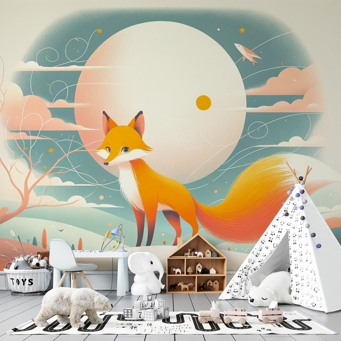 Fox Wallpaper | Cloud and Full Moon