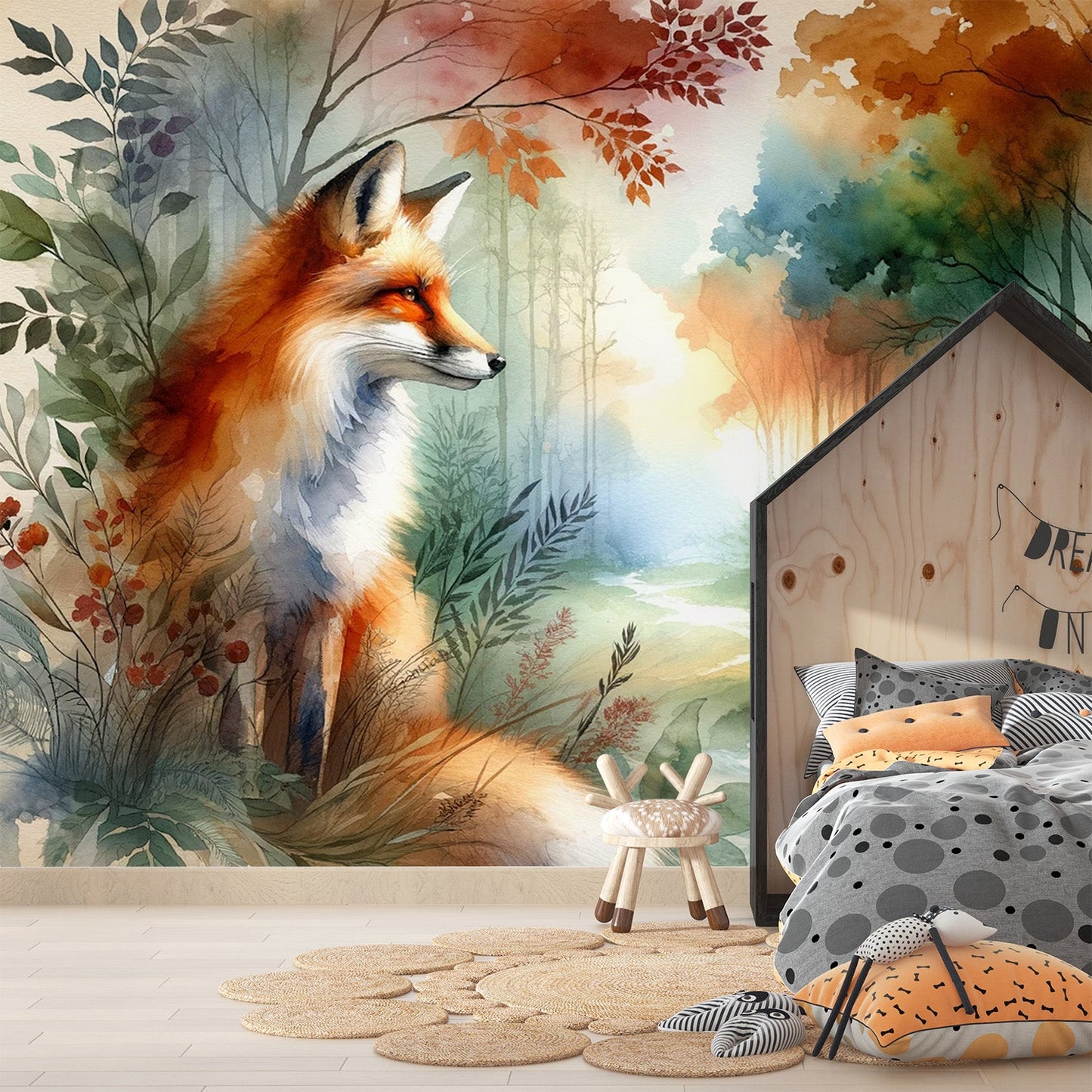 Watercolour Fox Wallpaper | Blooming Forest