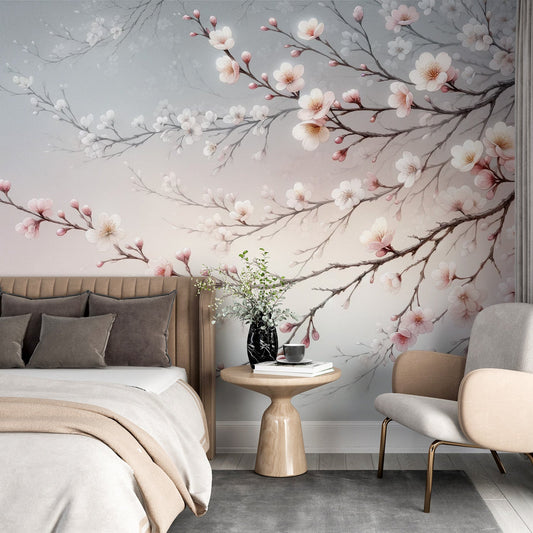 Sakura Wallpaper | Japanese Cherry Blossom Tree with Pink Flowers and Gradient Background