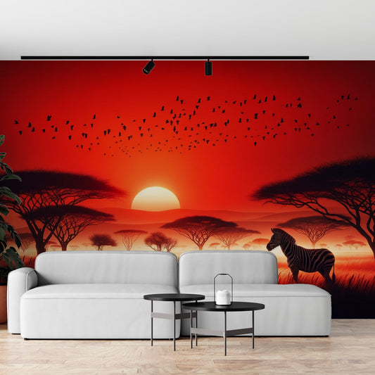 African Savannah Wallpaper | Zebra with Sunset