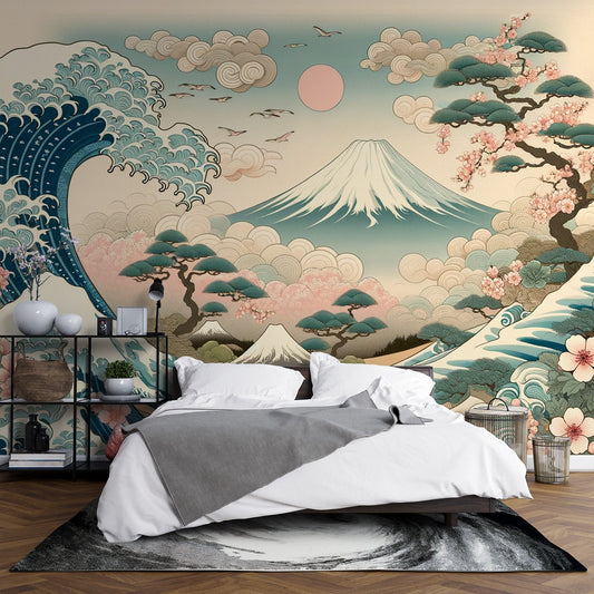 Japanese Wave Wallpaper | Mount Fuji and White Japanese Cloud