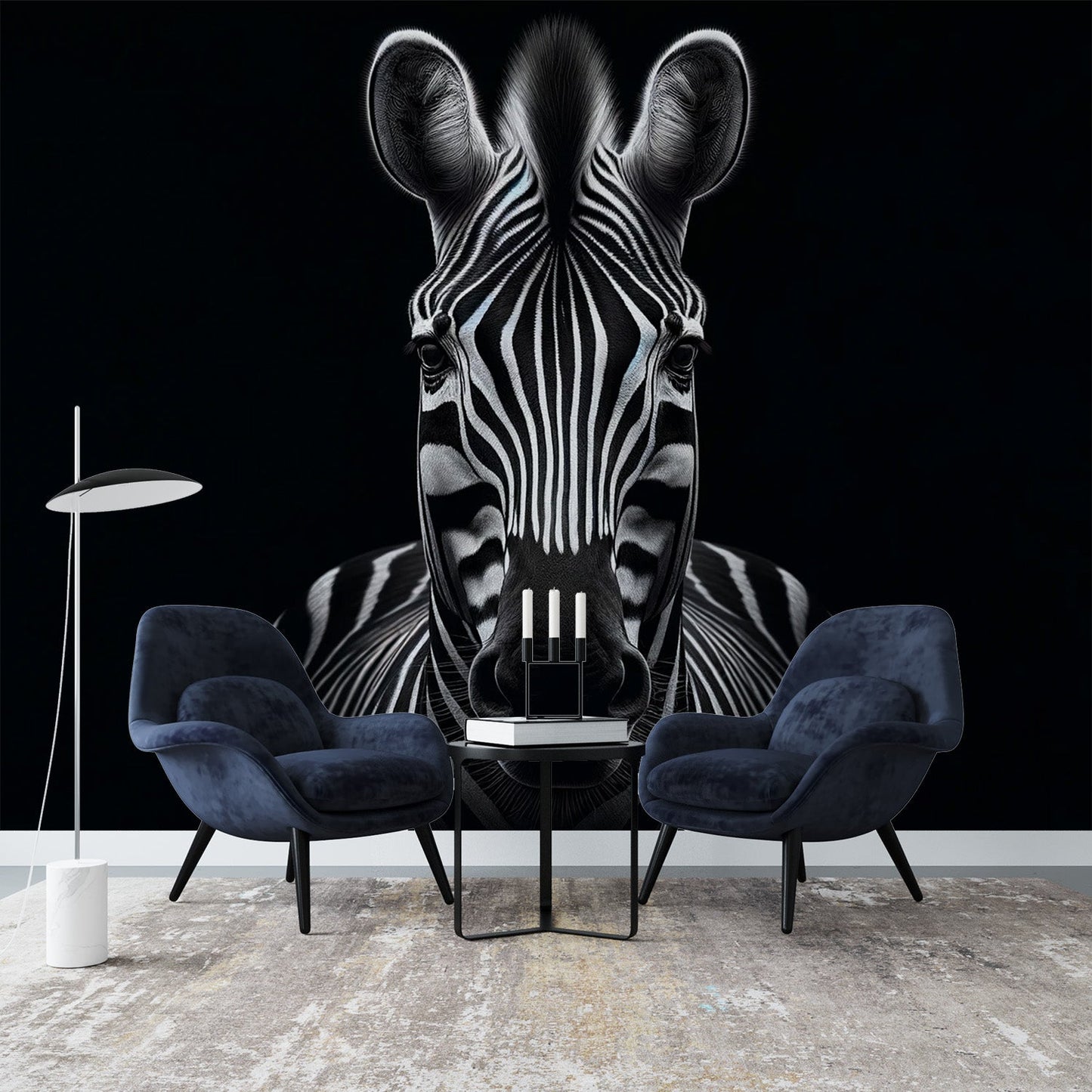 Zebra Wallpaper | Head-on on Black Background