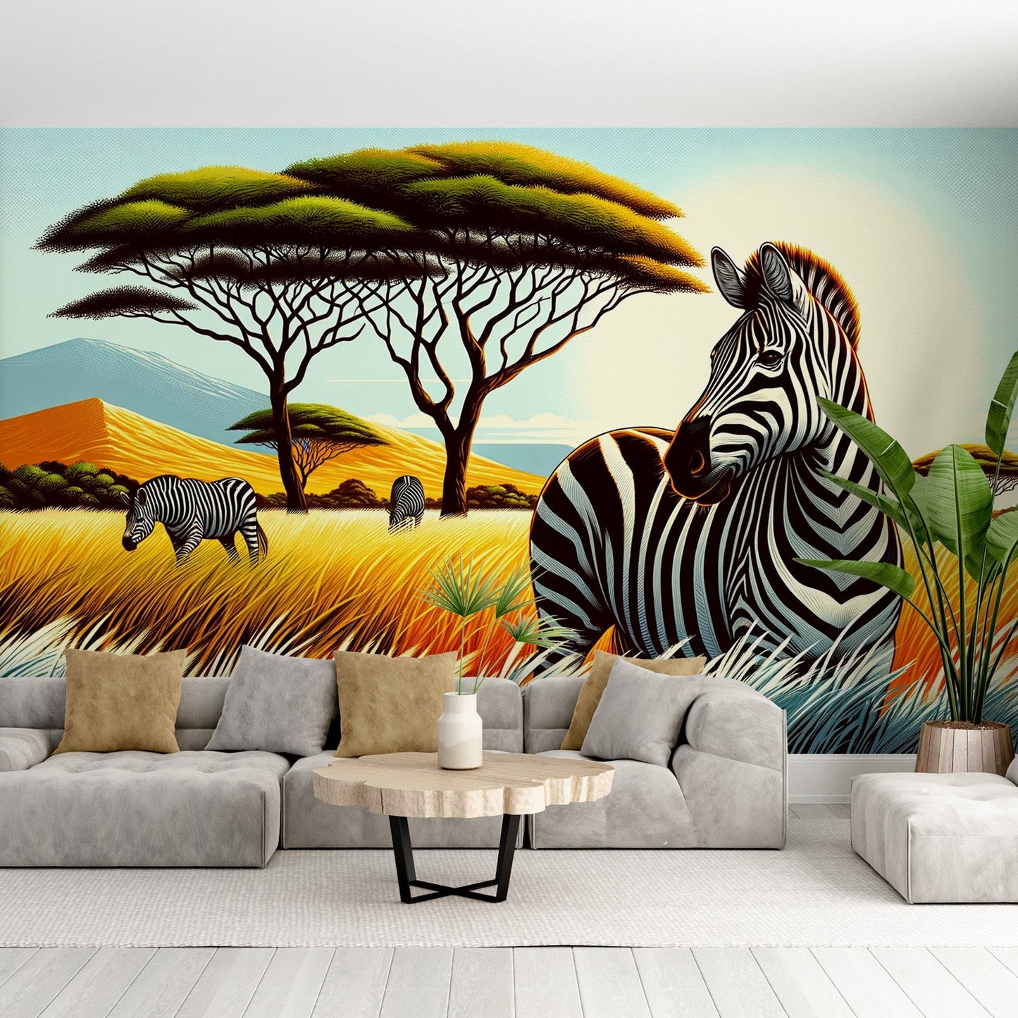 Zebra Wallpaper | Impressive Colourful Savannah Print