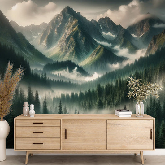 Wallpaper tree | Illustration mountains and fir trees