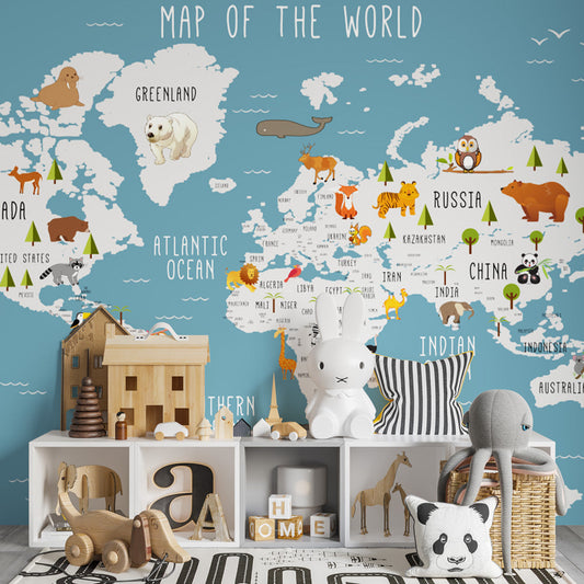 Blue and white world map wallpaper | Animals of the world