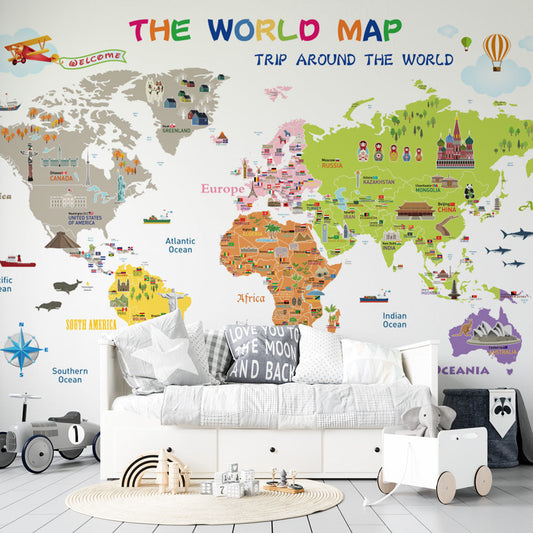 World map wallpaper | Landmarks and Animals